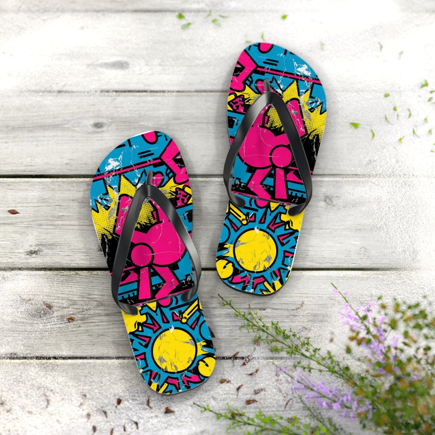 Retro Postmodern Flip Flops - Bold Color Clash Design