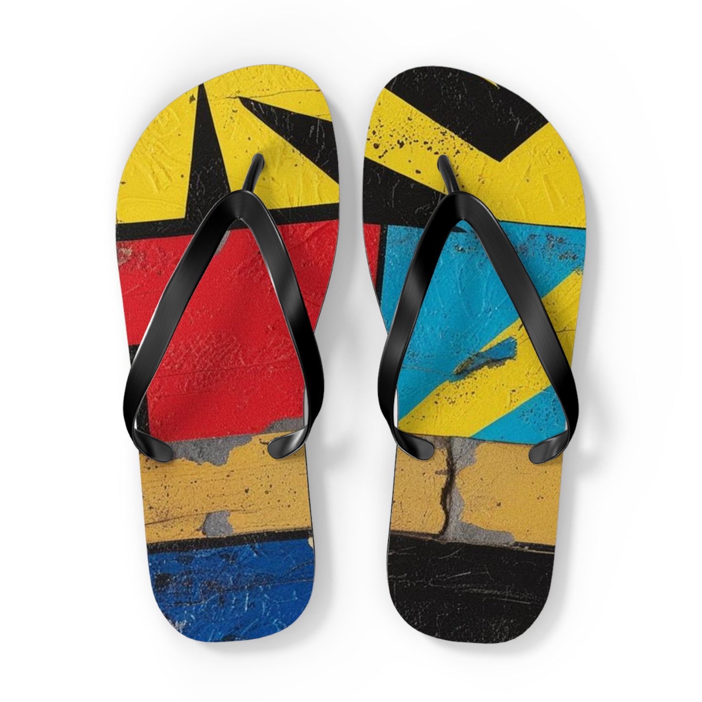Abstract Postmodern Flip Flops - Bold Patchwork Design