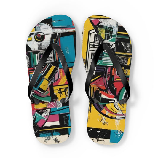 Abstract Street Art Flip Flops - Vibrant Urban Mashup