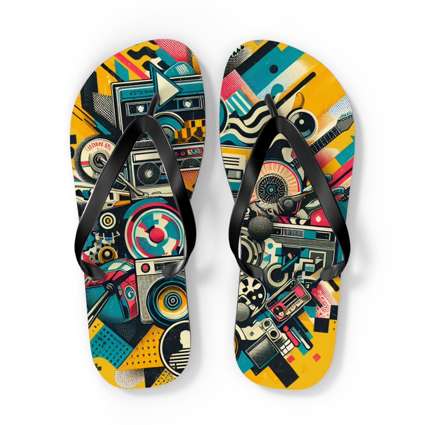 Retro Wave Pop Art Flip Flops - Vibrant Tech Design