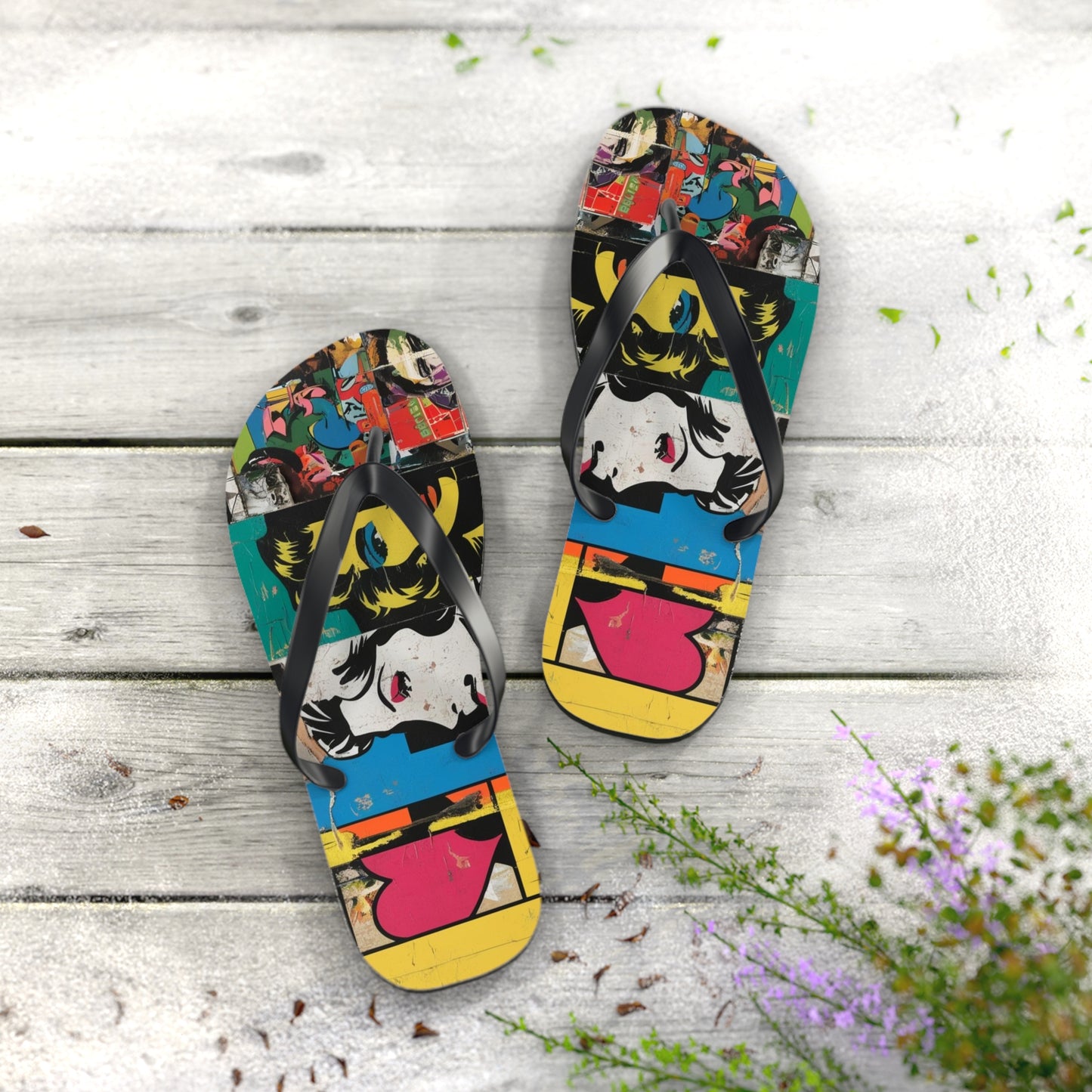 Funky Postmodern Flip Flops - Bold Retro Wave Design