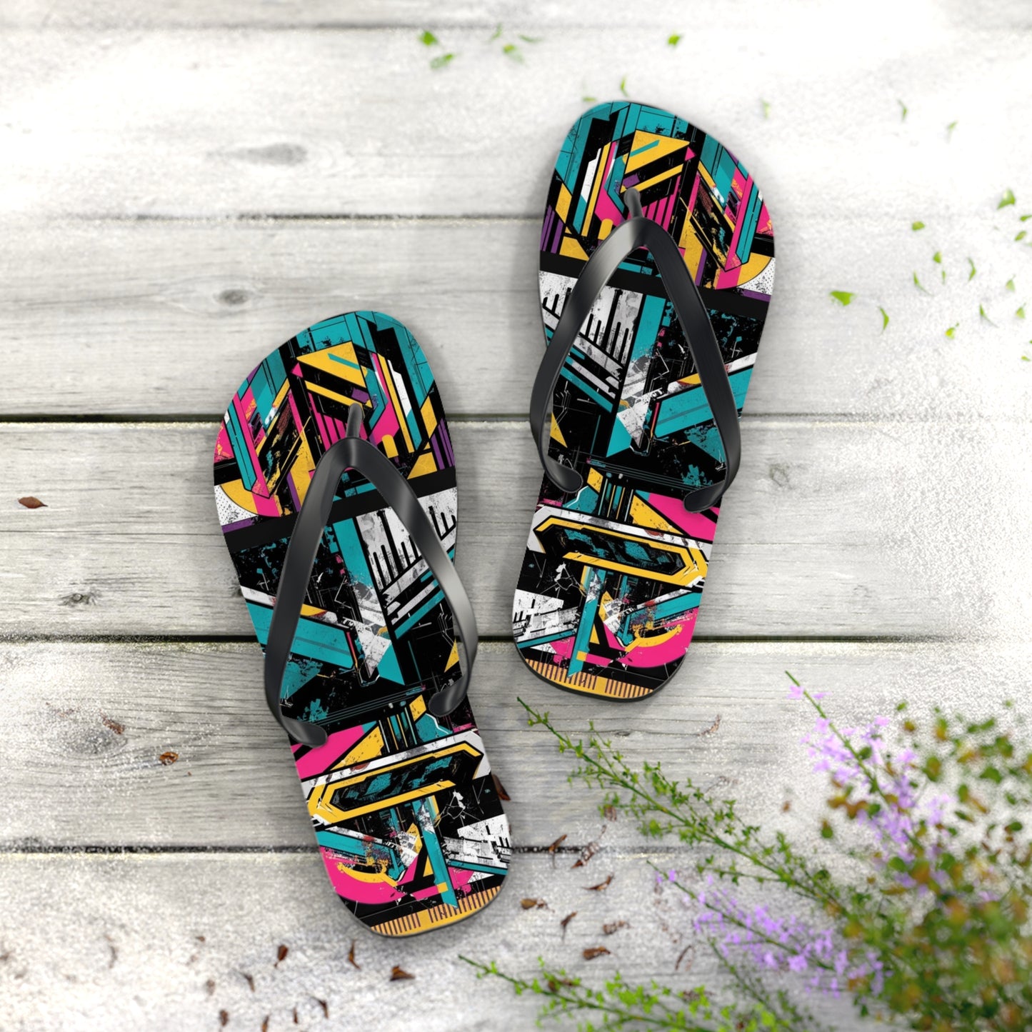 Eclectic Postmodern Flip Flops - Funky Retro Pattern