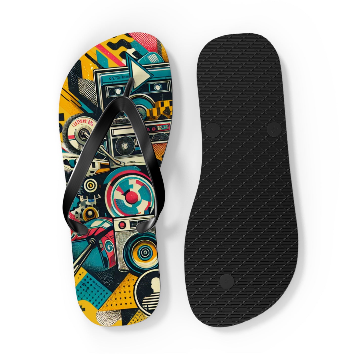 Retro Wave Pop Art Flip Flops - Vibrant Tech Design
