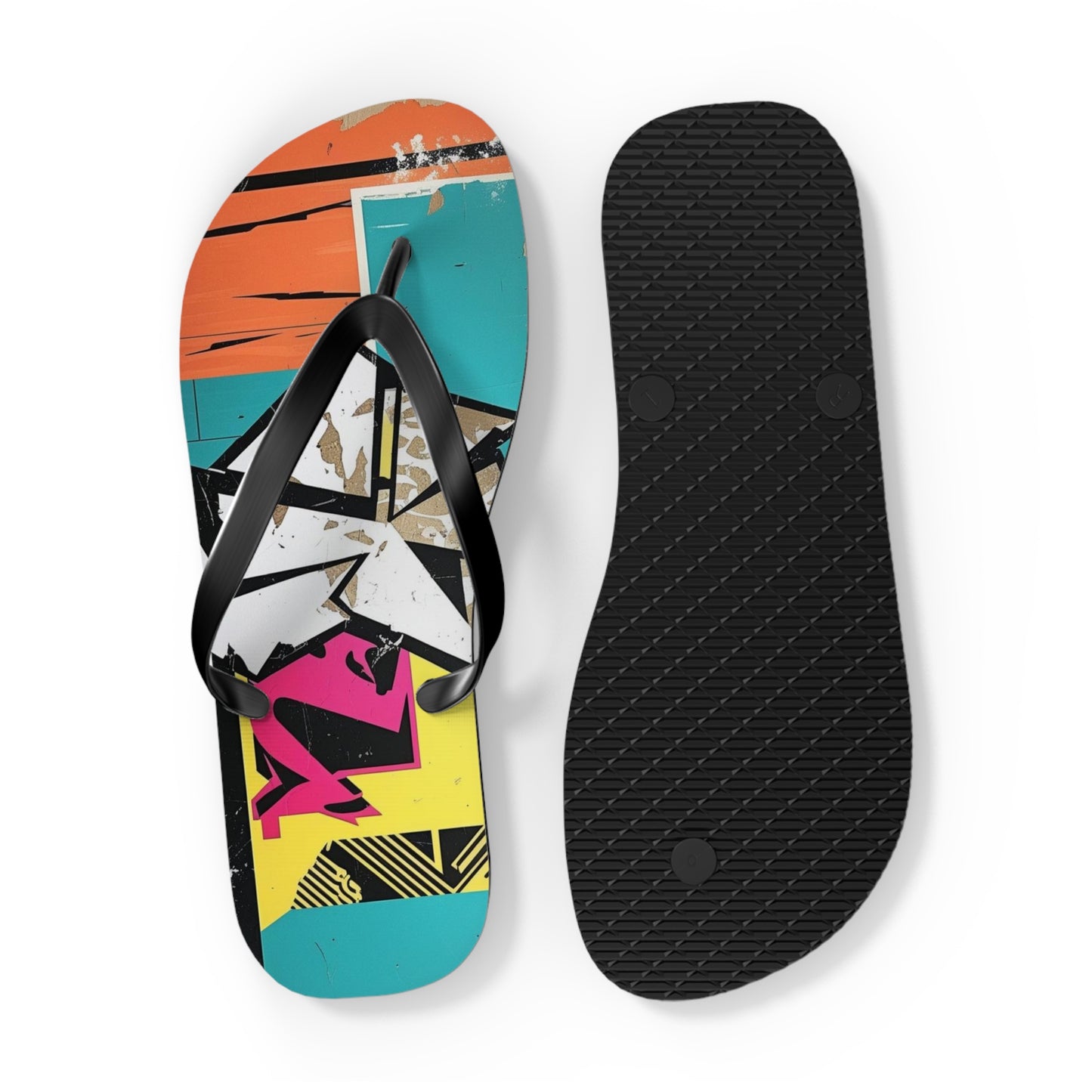 Dynamic Postmodern Flip Flops - Vibrant Graffiti Pattern