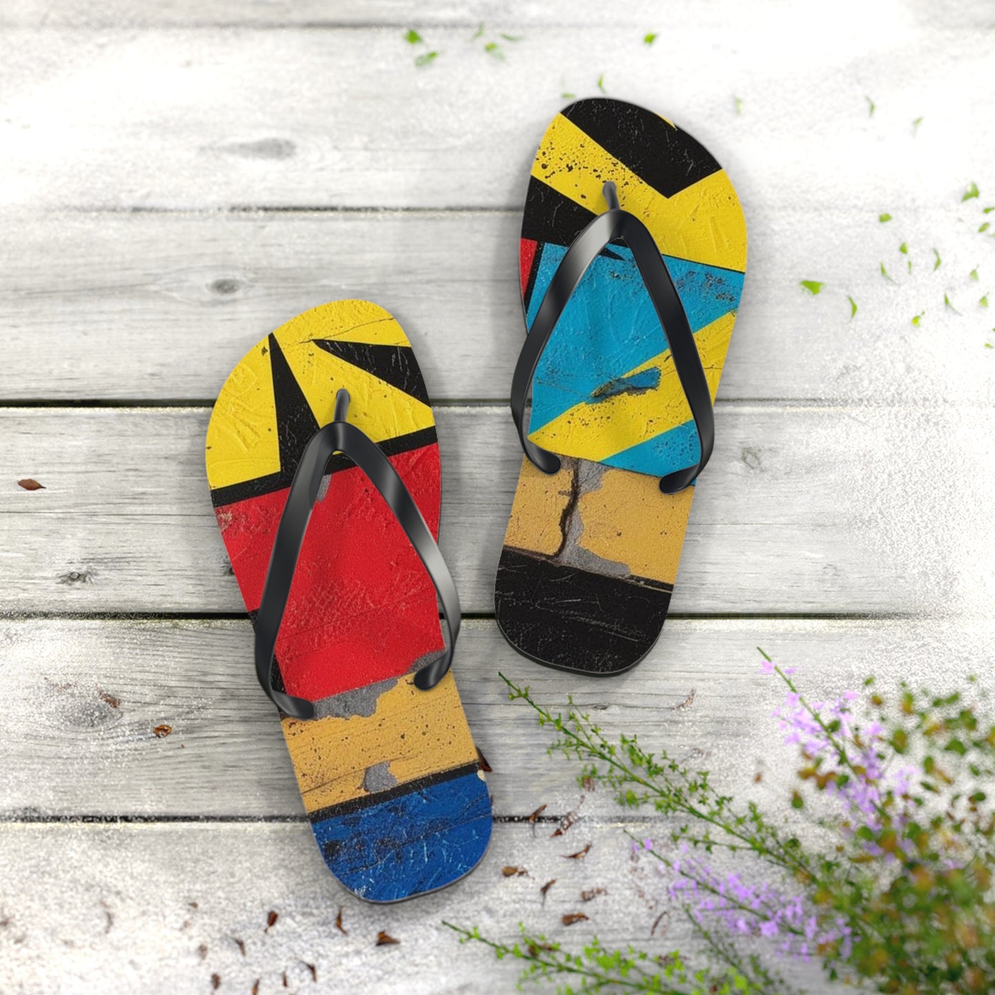 Abstract Postmodern Flip Flops - Bold Patchwork Design