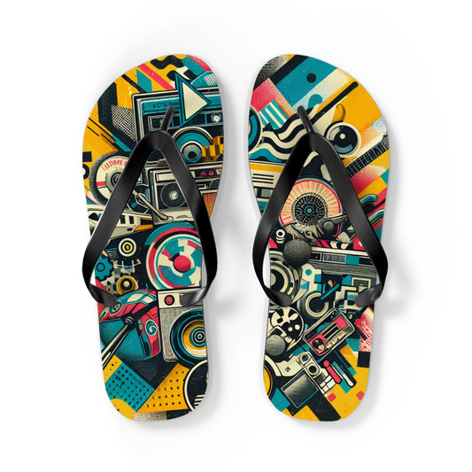 Retro Wave Pop Art Flip Flops - Vibrant Tech Design
