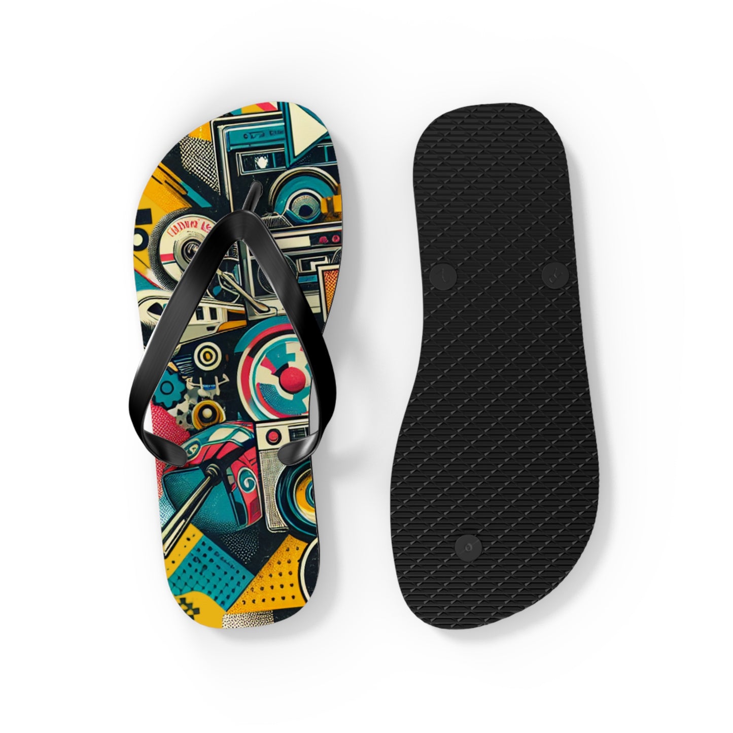 Retro Wave Pop Art Flip Flops - Vibrant Tech Design