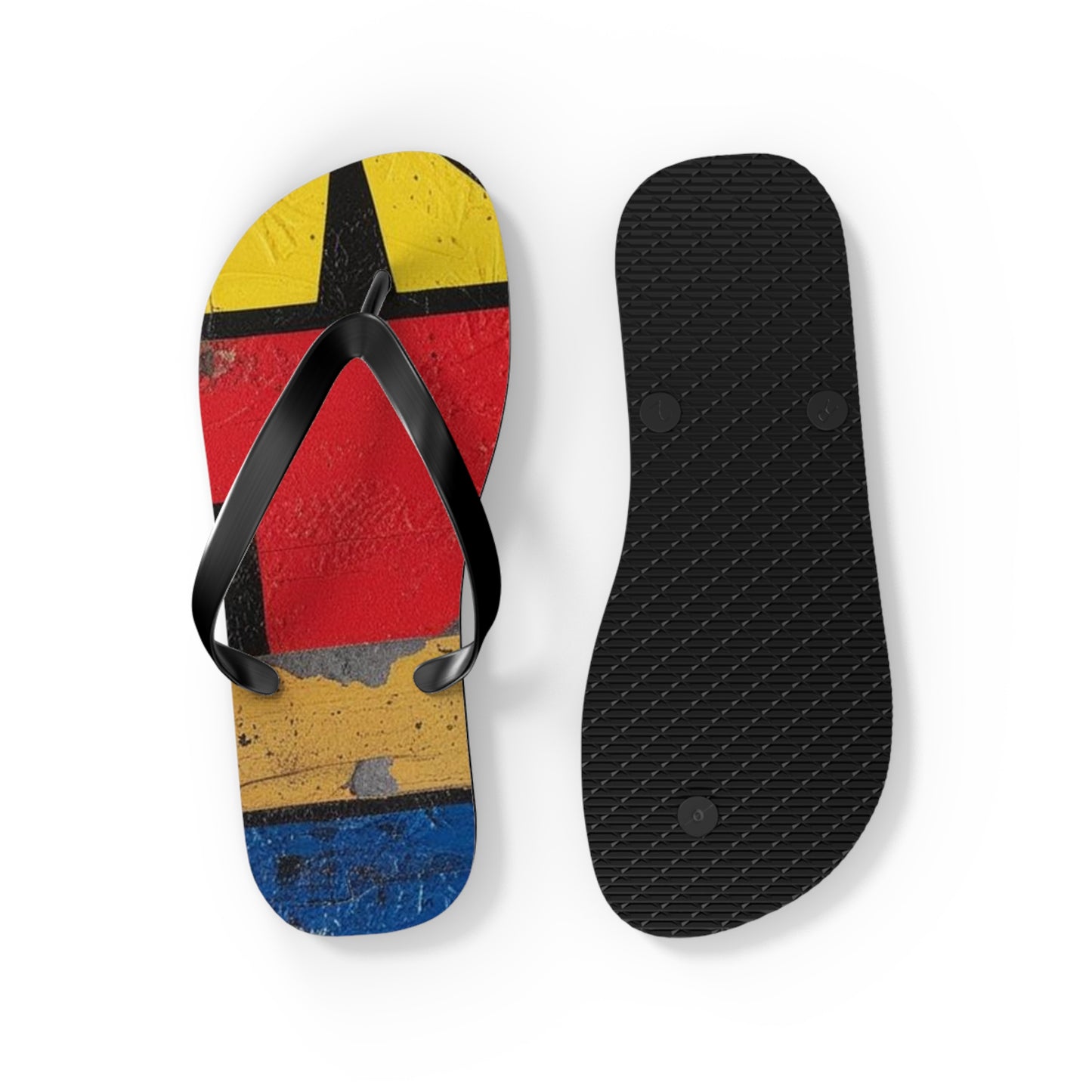 Abstract Postmodern Flip Flops - Bold Patchwork Design
